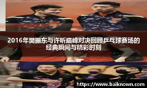 2016年樊振东与许昕巅峰对决回顾乒乓球赛场的经典瞬间与精彩时刻